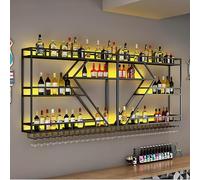 Modern Wall Mounted Wine Rack 3 Tier Floating Bar Liquor Shelf with Glass Holder Industrial Metal Storage Display for Home Kitchen and Dining Room
