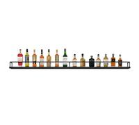 Modern Wall Mounted Wine Rack,Liquor Shelf With LED Lighting,Metal Bar Shelves For Bottle Display,Floating Storage With Glass Holder For Dining Room,Kitchen,Bar(Black(Without hook),160cm/63in)