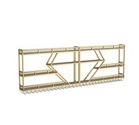 Modern Wall Mounted Wine Rack Metal Wine Bottle & Glass Holder with LED Light Floating Shelves for Bar Living Room Restaurant Stylish Iron Display Stand for Home Decor (Color: Gold)
