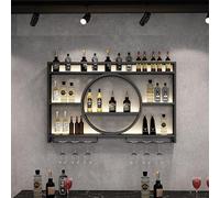 Modern Wall Mounted Wine Rack Stylish Iron Display Stand & Glass for Home Bar Dining Room Decor Space Saving Hanging Liquor Shelf (Black)