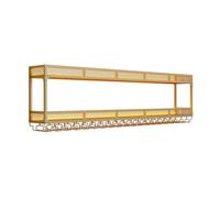 Modern Wall Mounted Wine Rack with LED Light - 2-Tier Metal Liquor Shelf Hanging Bottle & Glass Holder for Kitchen & Living Room - Stylish Gold Wine Display Unit