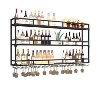Modern Wall Mounted Wine Rack with LED Light Floating Bar Unit Shelves Stylish Iron Bottle Holder & Glass Storage for Home Restaurant & Bar Decor