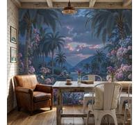 Modern Wall Mural Non-Woven Wallpaper,Bohemian subtropical scenery Feature Wall Covering for Living Room Bedroom,Flamingo Coconut Tree Printed Wall Decor,Paste the Wall,250x175cm (Not Peel and Stick)