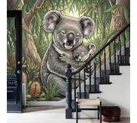 Modern Wall Mural Non-Woven Wallpaper,Forest animals koala Feature Wall Covering for Living Room Bedroom Office,Koalas and Eucalyptus Printed Wall Decor,Paste the Wall,200x140cm (Not Peel and Stick)