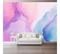 Modern Wall Mural Non-Woven Wallpaper Purple Blue - Abstract Lines Watercolor Texture Design for Living Room & Bedroom Decor, Large Removable Wall Decoration, No Self-Adhesive, 300 x 210 cm (W x H)