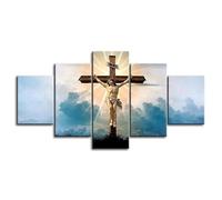 Modern Wall Pictures XXL Living Room Home Decor 5-Piece Canvas Pictures Creative Gift Wall Decoration HD Print Poster 5-Piece Wall Picture Jesus Christ Jesus on the Cross