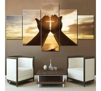 Modern Wall Pictures XXL Living Room Home Decor 5-Piece Canvas Pictures Creative Gift Wall Decoration HD Print Poster 5-Piece Wall Picture Jesus Christ Jesus on the Cross