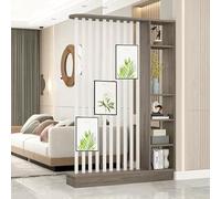 Modern Wall Room Divider Storage Cabinet - Tall Privacy Panel Bookshelf with Shelves Decorative Partition for Home Office & Dorm - Brown (55"x9.5"x79")