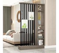 Modern Wall Room Divider - Tall Privacy Panel & Display Shelf Cabinet for Home Office & Dorm - Temporary Partition Brown-Black 120x24x200cm (47x9.5x79in)