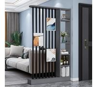 Modern Wall Room Divider - Tall Privacy Panel with Shelves Grey-Black Storage Cabinet & Display Bookshelf for Home Office Dorm Floor-Ceiling Partition (120x24x200cm)