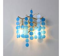 Modern Wall Sconce Light, Round Shell Lampshade Gold Metal Wall Lamp, Creative Home Decor Lighting Fixture, Living Room Bedroom Children's Room Fairy Wall Mounted Lamps (Color : Blue)