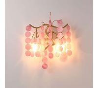 Modern Wall Sconce Light, Round Shell Lampshade Gold Metal Wall Lamp, Creative Home Decor Lighting Fixture, Living Room Bedroom Children's Room Fairy Wall Mounted Lamps (Color : Pink)