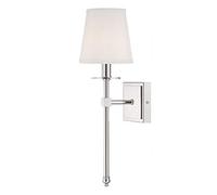 Modern Wall Sconces, Elegant Metal Chrome Lamp with White Fabric Shade, Classic Wall Mount Light for Bedroom, Living Room, Corridor & Hallway