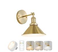 Modern Wall Sconces, Indoor Wall Lamp Dimmable with Remote Control Wall Sconce USB Rechargeable Battery Powered Wall Light Rotatable Adjustable E27 with Bulb Wall Lighting Cordless for Living Room Hal
