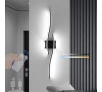 Modern Wall Sconces, LED Long Strip Wall Lamp Dimmable with Remote Control Wall Sconces Cordless Bedside USB Rechargeable Wall Lights Battery Powered Metal Minimalist Wall Lighting Curved Wave for Bed
