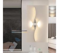Modern Wall Sconces, LED Long Strip Wall Lamp Dimmable with Remote Control Wall Sconces Cordless Bedside USB Rechargeable Wall Lights Battery Powered Metal Minimalist Wall Lighting Curved Wave for Bed