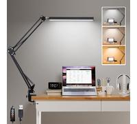 Modern Wall Sconces, LED Table Lamp Eye Caring Swing Arm with Clamp Reading Lamp Dimmable with USB Power Cable & Switch Desk Lamp 360° Adjustable Rotatable with Memory Function Bedside Lamps for Offic