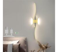 Modern Wall Sconces, , LED Wall Lamp Modern Indoor Wave Bar Wall Sconces USB Rechargeable Battery Powered Wall Lights Long Strip Acrylic Iron Wall Lighting for Living Room Bedside Bedroom (Gold Warm L
