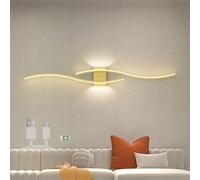 Modern Wall Sconces, , LED Wall Lamp Modern Indoor Wave Bar Wall Sconces USB Rechargeable Battery Powered Wall Lights Long Strip Acrylic Iron Wall Lighting for Living Room Bedside Bedroom (Gold Warm L