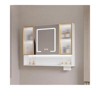 Modern WallMounted Medicine Cabinet with Time Display Defogging Makeup Mirror Spacious Bathroom Storage 90cm White Bathroom Organizer for Laundry and Vanity