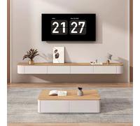 Modern WallMounted TV Stand 200CMStylish Floating Media Console with Doors Large Storage Unit for Living Room Wood & White Finish Contemporary Design SpaceSaving Solution