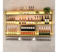 Modern WallMounted Wine Storage Rack with LED Light & Glass HolderFloating Bar Shelves for Kitchen & DiningStylish Gold Finish 150x25x90cm