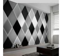 Modern Wallpaper Murals 300W x 210H cm Photo Poster, Geometric Black Grey Diamond Pattern Wall Mural Photo Wallpaper - Wall Art for Living Room Bedroom Children's Room Corridor Game Room