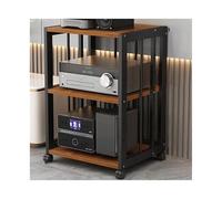 Modern Walnut Audio Stand Adjustable HiFi Rack with Wheels 3Tier Media Storage Shelf Movable Wooden TV Console for Gaming Devices and AV Equipment.