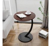 Modern Walnut C-Shaped Side Table - Small Round Sofa & Coffee Table with Metal Frame for Living Room Office Lounge - Stylish Mini End Table for Space-Saving Decor