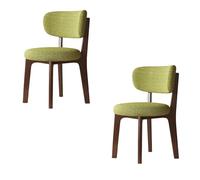 Modern Walnut Dining Chair Set of 2 - Classic Cotton & Linen Removable Covers for Kitchen & Restaurant Stylish Green Upholstery Comfortable &