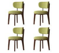 Modern Walnut Dining Set of 4 - Easy Clean Classic Cotton & Linen Removable Covers - Slish Green Upholstery for Kitchen & Reurant - & Ele Design