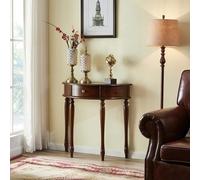 Modern Walnut Half Moon Console Table - Narrow Vintage Accent Table for Entryway & Living Room 31.4in Stylish Foyer Furniture for Hallway Decor Space-Saving Design