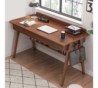 Modern Walnut Home Office Desk with 2 Drawers & Shelves Compact Writing Table with Hook Ideal for Small Spaces 47x22x31in Stylish Study PC Workstation