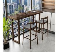 Modern Walnut Live Edge Dining Table 62.9" Solid Wood Counter Height Bar Table Narrow Rectangular Kitchen & Dining Table Elegant Design No Stools Needed Perfect for Small Spaces