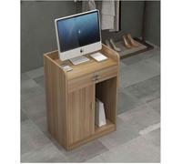 Modern Walnut Reception Desk with Curved Counter Lockable Drawers 60x40x92cm Stylish Front Desk for Salon Office or Retail Checkout Area