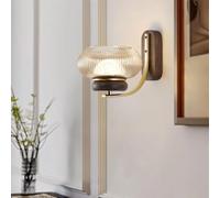 Modern Walnut Texture Striped Glass Wall Lamp Nordic Wall Sconce For Bedroom Bedside Sturdy Glass Lighting Geometric Iron Wall Mounted Lamp Living Room Decor Sconces Indoor Wall Lamp