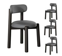 Modern Walnut Wood Dining Chairs Set of 4 Sturdy Curved Back Design AntiScratch Leather & Plaid Fabric Cushions Stylish Black & Gray Perfect for Dining Room Decor