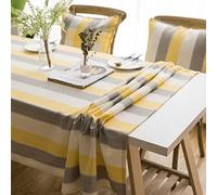 Modern Washable Cotton Linen Tablecloth with Fashion Contrasting Stripes Waterproof and Wipeable Table Cover for Kitchen Courtyard and Balcony Mustard Grey 90x90cm