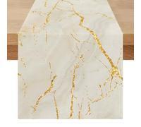 Modern Washable Table Runner 40 x 180 cm Spring Summer Table Runner Marble White Gold Texture Tablecloth for Dining Room, Kitchen, Farm, Wedding Holiday Parties