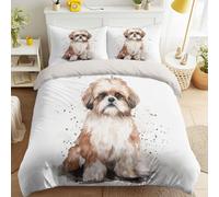 Modern Watercolour Cozy Nordic Microfiber Washable Brown White Duvet Cover Set Bedding Set w/Pillow Shams Dogs Quilt Cover Set Breathable Kids & Adults Double 79" x 79"