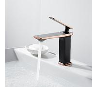 Modern Waterfall Bathroom Sink Faucet - Brass Single Handle Mixer Tap for Hot & Cold Water, Stylish Black & Rose Gold Finish, Perfect Contemporary Basin Faucet