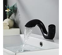 Modern Waterfall Bathroom Sink Faucet Deck Mount Brass Basin Mixer Tap with Single Handle Single Hole Design Hot and Cold Water Control Easy Installation Brushed Nickel Finish Sty,Noir