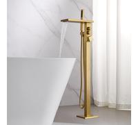 Modern Waterfall Bathtub Faucet with Rotatable Square Knob, Brushed Nickel Freestanding Tub Filler & Shower Fixture for Soaking Tubs, Stylish Bathroom Upgrade