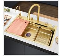 Modern Waterfall KitchenSink with PullOut Faucet Multifunctal t Sink for Kitchens & Outdoor Spaces Coated Topmount dA (85x45x21CM)