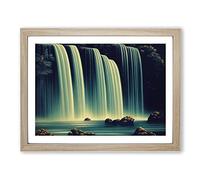 Modern Waterfall Scene Vol.2 Framed Print | A3 Oak Framed Wall Art | Ready to Hang | Modern Landscape Picture | Living Room Bedroom Lounge Office