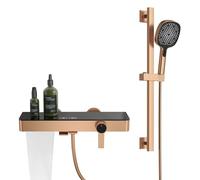 Modern Waterfall Tub Filler with PianoKey Design RTF0606 Wall Mounted Bath Mixer Faucet 4 Modes Handheld Shower Stylish Bathroom Shower System with Lift Rod