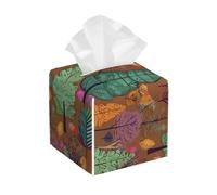 Modern Waterproof Square PU Leather Tissue Box Case Cover Alpaca Forest Face Paper Holder for Bathroom, Kitchen, Nightstand, Office, Home Decor