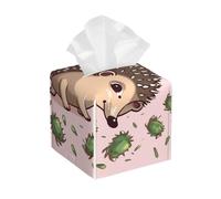 Modern Waterproof Square PU Leather Tissue Box Case Cover Cartoon Hedgehog Face Paper Holder for Bathroom, Kitchen, Nightstand, Office