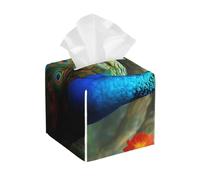 Modern Waterproof Square PU Leather Tissue Box Holder Colorful Peacock Face Paper Cover for Bathroom, Kitchen, Nightstand, Office, Home Decor