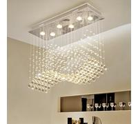 Modern Wave Crystal Chandelier, Rectangular Raindrop Chandelier Flush Mount Pendant Lighting Chrome Ceiling Light Fixture for Dining, Living Room, Kitchen Island, Bedroom, L23.6'' x W9,8'' x H27.6''